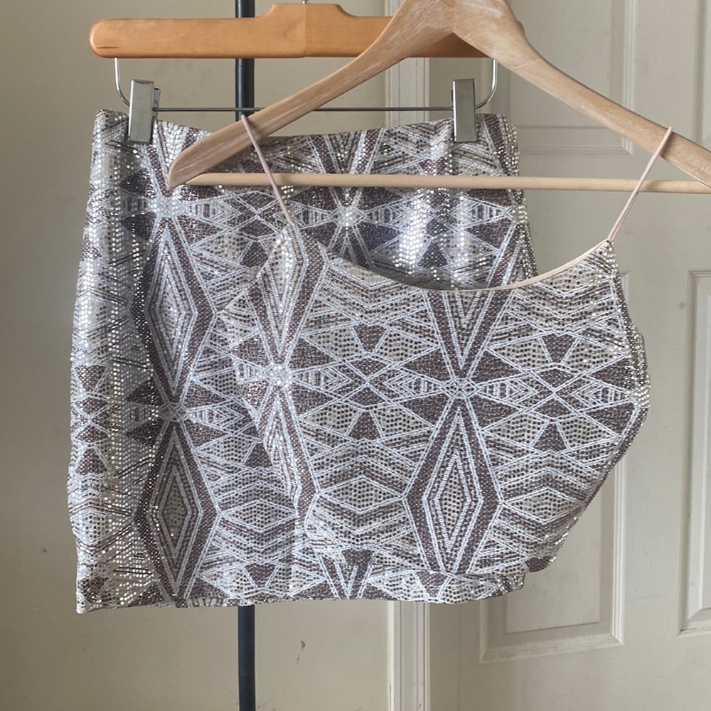 One by One silver and brown skirt set SZ small